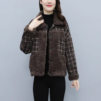 Руното яке от овча вълна За Жени 2023, Есенно-Зимния Най-Нова Корейска Клетчатая Вълнена Горна дреха, Универсален Ред, Кратко Топло Палто, Жена