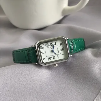 Ретро Часовници, Класически Случайни кварцов механизъм циферблат Кожена каишка Правоъгълни часовници Модерен ръчен часовник за жени