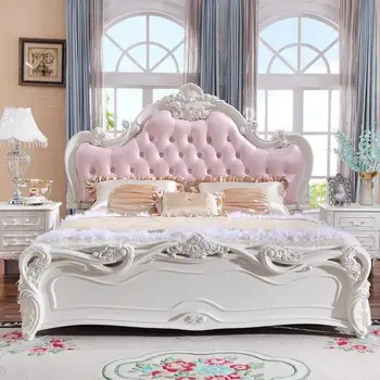 Стилна спалня в Минималистичен стил, легло за Принцеса, Сватбена легло от масивно Дърво, съвременни домакински мебели