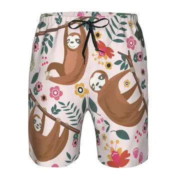 Мъжки бански костюми Сладък Ленивец С Цветове, Шорти за плуване, Бански, Плажни шорти, Мъжки Плувни костюми