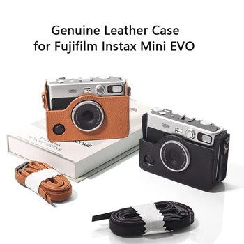 Калъф от естествена кожа в ретро стил за фотоапарат миг печат Fujifilm Instax Mini EVO, чанта за съхранение на Мека защитна обвивка с пагон