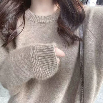 Пуловер с кръгло деколте, Новата дамска есенно-зимна корейската версия, модерен Случайни пуловер свободно намаляване на