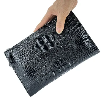 Нова мъжка кожена клатч с крокодиловым принтом, лесен Луксозен портфейл с няколко карти, визитница, чанта за подмишниците Голям капацитет