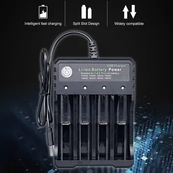 Литиево-ионное Зарядно устройство с 4 Независими Слота Smart Battery Charger с захранван от USB за 3,7 В Литиево-йонна батерия 10440 14500 18650 18500