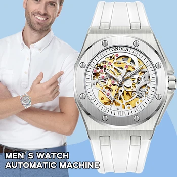 Мъжки Луксозен часовник е голяма марка, Автоматични механични Дамски часовници, Рамки с дъга диаманти, 3 бара, Водоустойчив Reloj Hombre