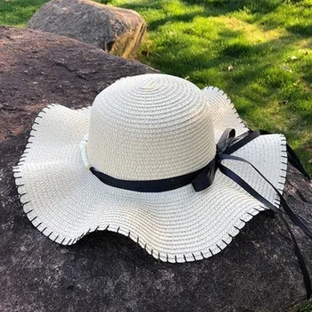 Сламени слънчеви шапки с широка периферия и лък, летни слънчеви шапки със защита от ултравиолетови лъчи за момичета, Гъвкава Сгъваема Плажна шапка, панама за пътуване на открито
