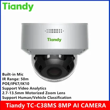 Марка Tiandy TC-C38MS с функция за изкуствен интелект 8-мегапикселов с 2.7-13.5 mm Моторизиран зуум-обектив с вграден микрофон POE IP67 IK10 Starlight IR 50м IP камера