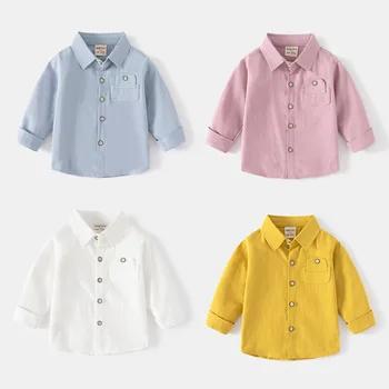Риза За малки момчета, Обикновена Риза с Дълъг Ръкав, Пролет-Есен, Однобортная Блуза с Отложным яка, Детски Блузи