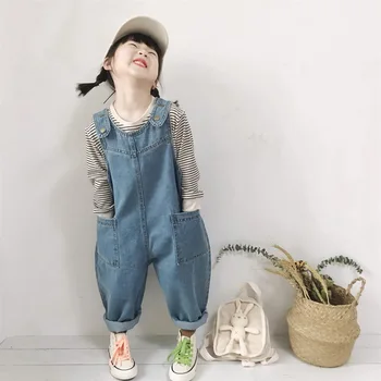 Корейски детски дънкови панталони на ремешках, пролет и есен, Нов стил, модни Свободни гащеризони за момчета и момичета