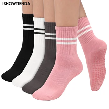 4 отношение на Висококачествени Чорапи За Йога От Чесаного Памук, Модни Дамски Спортни чорапи на Райета, Чорапи За Скейтборд Harajuku, Мини Забавни Чорапи Sokken