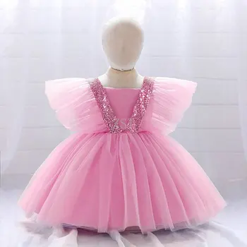 Елегантна Детска рокля на 1-ви Рожден ден за Момичета, Дантелено Принцеса Рокля с цветя Модел за Малки момичета, Вечерна Рокля за Сватбени партита, Детско рокля Vestidos