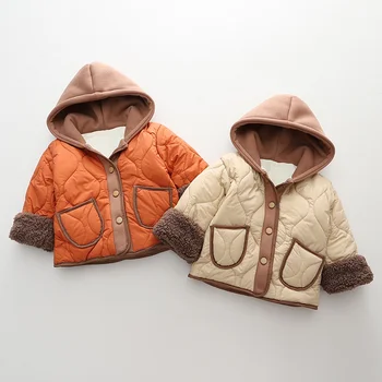 Палто за момчета, яке, памучен връхни дрехи, Ветровка 2023, утепленная кадифе зимна топла бебешки дрехи-високо качество