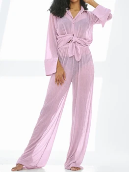 Linad, розови пижами за жени, комплекти от 2 теми, Без пижама с дълъг ръкав, Дамски брючные костюми 2023, есенна ежедневни нощен дрехи, однотонное