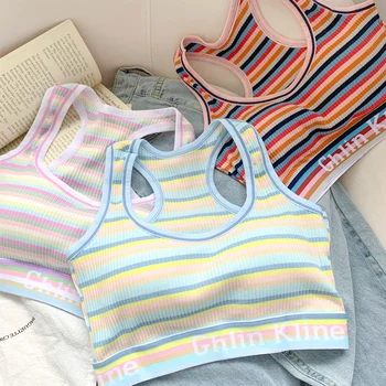 Секси и сладък дамски тениски с подплата за момичета райе в стил на Допамин, спортни блузи на бретелях, 6 цвята