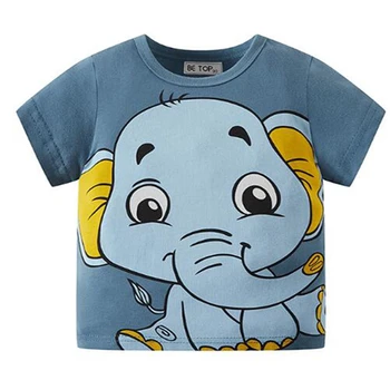 Лятна тениска с къс ръкав за момичета, Дрехи с изображение на слон За момчета, памучни тениски, потници, Детски тениски, Екипи, Бял, син цвят от 2 до 8 години