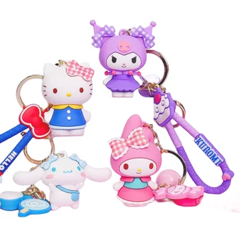 Семейна серия Hello Kitty Sanrio Аниме Рисунка Cinnamoroll Kuromi My Melody Сладък Кавайный Креативен подарък Окачване Двойка Ключодържател