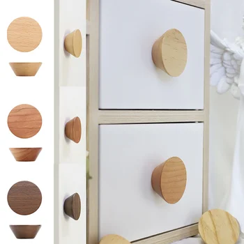 Дървени дръжки за вратите на гардероба е в Скандинавските дръжки за мебели от масивно дърво с кръгла кутия за тоалетна масичка