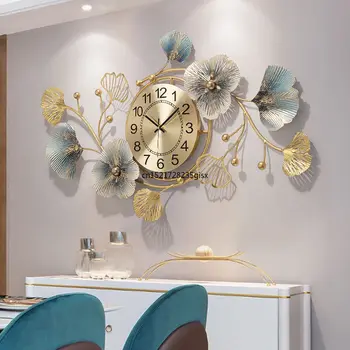 Творчески часове Светлина в хола Луксозни стенни часовници Декорация на дома, Изкуство листата на Гинко Атмосферни стенни часовници