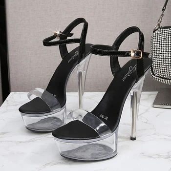Дамски сандали на висок ток; новост 2023 г.; лятна мода; универсални червени пикантни обувки на висок ток 13 см; доброто