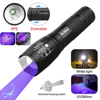 2 в 1 Бял 395 nm led UV фенерче с увеличение, Ултравиолетова инспектиращата лампа, USB фенерче, за таксуване, детектор на урина от домашни животни, Скорпион