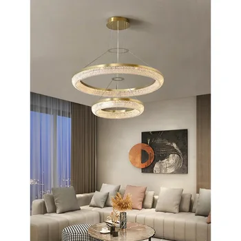 Художествена led полилей, Висящ лампа за осветление на стаите в Луксозен 3-слойный кръгла златна лампа, с регулируема Яркост, регулируема по височина Окачен