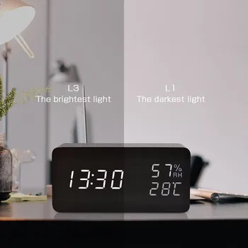 Будилник Led Smart alarm clock, Wooden, Модерни светещи цифри настолни часовници, Електронни часовници на батерии, Начало декор Reloj De Pared