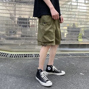 Улични ежедневни панталони Richao, Модни маркови Свободни панталони-карго с голям джоб, мъжки модни широки къси панталони в стил Юаньсу, мъжки летни
