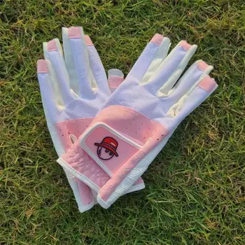 Корейската версия на женски ръкавици за голф с дишаща и износостойкими бяло-розови отворени пръсти
