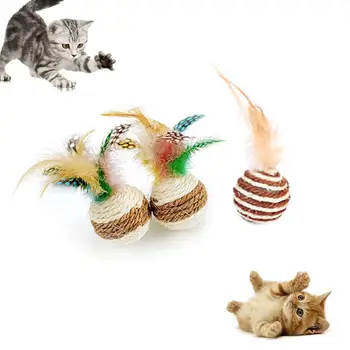 Играчка за котки от сизалевого пера, шарени сизалевый топката, Интерактивни играчки за котки, топка за домашни любимци, игри за коте, играчки за домашни котки, аксесоари за риболов