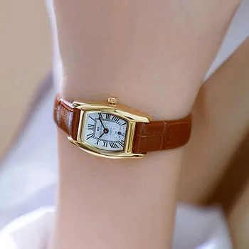 Модерни Дамски часовници, Малки Прости кожени часовници в ретро стил За жени, Ежедневни реколта кварцов кафяви часовници, Ръчни часовници за дами