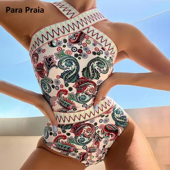 Para Praia, Цели Бански с Етнически Винтажным Принтом, Бикини, Бански костюми с Кръстосано деколте, 2023, Нови Бански-Монокини