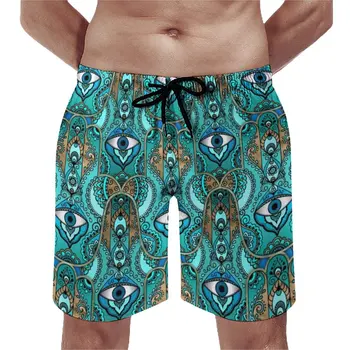 Спортни къси панталони за ръце Хамсия Летни Шорти с винтажным принтом Спортни Плажни Къси Панталони Мъжки Удобни Плажни бански с винтажным Картина в Голям Размер