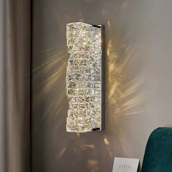 Модерна лампа, луксозен кристал, с монтиран на стената лампа, фонова стена за хол, лампа за преминаване по стълбите на хотела, творчески нощни лампи за спалня