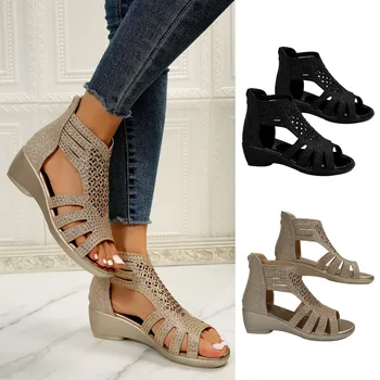 Ежедневни римска обувки с наклон подметка, Модни дамски Сандали, Летни дамски Сандали от лико, Дамски сандали Доклад за жени Gene