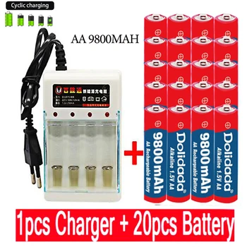 Акумулаторна батерия 2023New Tag AA Battery 9800 mah AA 1,5 V. Акумулаторна Нова Alcalinas Drummey + 1 бр. зарядно устройство за 4-клетъчна батерия