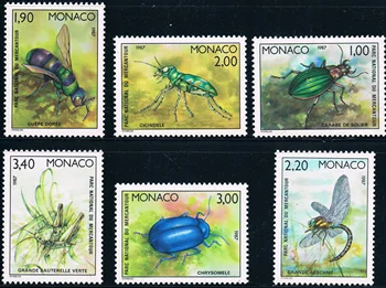 6 бр./компл. Нова пощенска марка Монако 1987 година, марката с насекоми, стрекозами, пчели, MNH