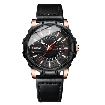 BINBOND Мъжки Кварцов часовник Модерен Мъжки часовници Най-добрата марка на Луксозни От висококачествена естествена кожа Бизнес ръчен часовник Водоустойчив Часовник с дата