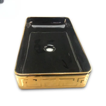 дизайнерски керамична мивка със златен модел за баня с мивка за измиване на лицето за хотел