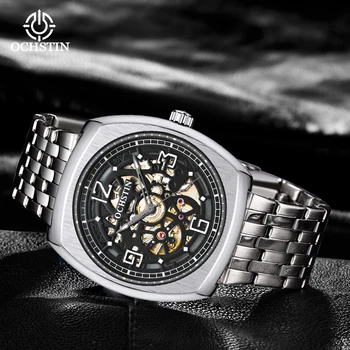 OCHSTIN Masterpiece Серията Мъжки Часовници С Кухи механично метална лента, което Променя тенденцията HD Светещи механични часовници