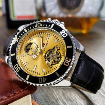 AOKULASIC Автоматични Часовници Мъжки Спортни Луксозни Бизнес Ръчни часовници с Турбийоном, Мъжки бизнес светещи механични часовници