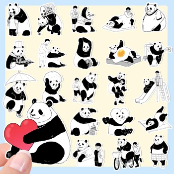 Стикер на ръка книга с хубав модел Q, ръчно рисувани гигантска панда, е черно-бяла проста цветен стикер за телефон 