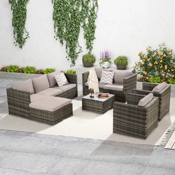 градинска мебел от 6 теми, ротанговый диван и комплект TALBE, сивата възглавница за седалка, лесно се монтира За външни градини в задния двор