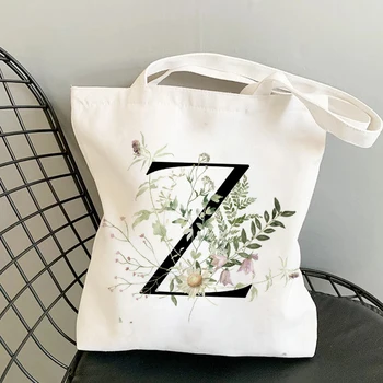 Холщовая чанта с растително принтом, Женствена чанта през рамо, Модерен памучен чанта за пазаруване с букви, Дамски чанти за ръце, чанти-тоут за жени 2021