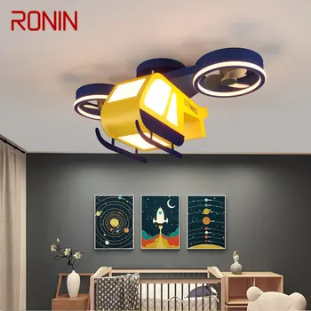 Вентилатор на тавана RONIN за деца с Дистанционно управление, 3 Цвята, Диммируемая led Мультяшная лампа под формата на самолет за дома, детски стаи, детска градина