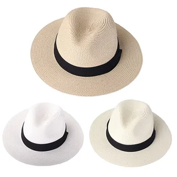 Лятната Сламена шапка за мъже, Дамски Плажна Сламена шапка, Фетровая шапка с широка периферия, солнцезащитная шапка с колан, мъжки Джаз шапка шапка дамски летн