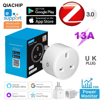 Zigbee eWeLink Smart Plug UK 10А WiFi Изход Функция за синхронизация контрол на мощността Работи с Alexa, Google Home, Alice, SmartThimgs