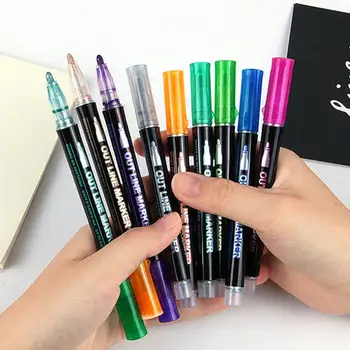Скреч дръжката е Двойна линейна дръжка Ярки блестящи химикалки 12 двухстрочных контурни маркери за писане на поздравителни картички Сам Art