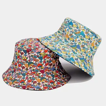 2023 Нови памучни шапки-ведерки с обратим модел на гъбата, женски мъжки летни улични рибарски шапки, Модни солнцезащитная шапка, Панама, слънцезащитен крем